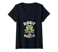 Womens Ribbit and Root It Frog Plant Lover V-Neck T-Shirt