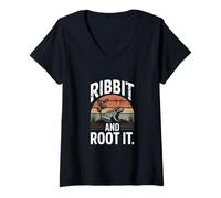 Womens Ribbit and Root It Frog Plant Lover V-Neck T-Shirt