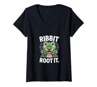 Womens Ribbit and Root It Frog Plant Lover V-Neck T-Shirt