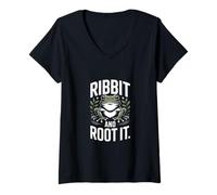 Womens Ribbit and Root It Frog Plant Lover V-Neck T-Shirt