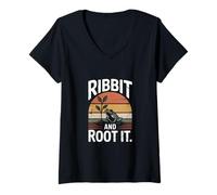 Womens Ribbit and Root It Frog Plant Lover V-Neck T-Shirt