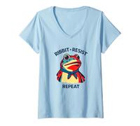 Women's Ribbit Resist Repeat Funny Political Frog Protest V-Neck T-Shirt