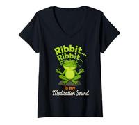 Womens Ribbit Ribbit Ribbit…Is My Meditation Sound Funny Frog Yoga V-Neck T-Shirt