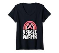 Women's Ribbon Warrior Breast Cancer Fighter V-Neck T-Shirt