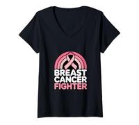 Women's Ribbon Warrior Breast Cancer Fighter V-Neck T-Shirt