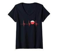 Womens Rice Heartbeat EKG Pulse White Rice Lover Asian Food Lover V-Neck T-Shirt