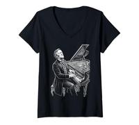 Women's Richard Wagner Composser Pianist V-Neck T-Shirt