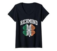 Women's Richmond St Patricks Day Celtic Knot Shamrock Distressed V-Neck T-Shirt