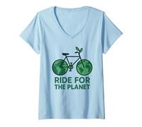Women's Ride for The Planet Earth Day Bicycle Cyclist Biking V-Neck T-Shirt