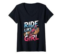 Womens Ride Like a Girl Motocross Helmet Art V-Neck T-Shirt