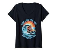 Womens Ride Like The Tide Depends on You Jet Ski Summer V-Neck T-Shirt