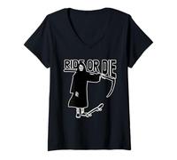 Womens Ride or Die Grim Reaper Skater V-Neck T-Shirt