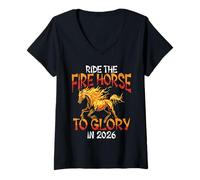 Womens Ride The Fire Horse to Glory in 2026 V-Neck T-Shirt