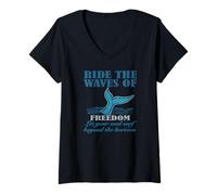 Womens Ride The Waves of Freedom V-Neck T-Shirt