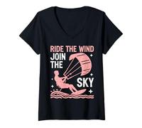 Women's Ride the Wind Join the Sky Kite Surfing V-Neck T-Shirt
