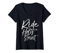Womens Ride with The Holy Spirit Shirt Vintage Bold Christian Tee V-Neck T-Shirt