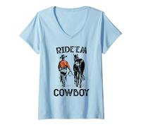 Womens Ride'em cowboy Vintage Horseback Western Rodeo Country Lover V-Neck T-Shirt
