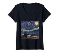 Womens Riders Beneath a Swirling Night Sky V-Neck T-Shirt