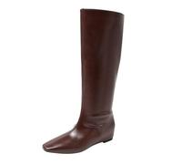 Women's Riding Boots Leather Brown Chelsea Boots Waterproof Flat Boots