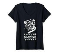 Womens Riding Design Ripping Through Corners V-Neck T-Shirt