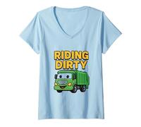 Womens Riding Dirty Garbage Recycling Trash Truck Kids Boys Toddler V-Neck T-Shirt