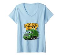 Womens Riding Dirty Garbage Recycling Trash Truck Kids Boys Toddler V-Neck T-Shirt