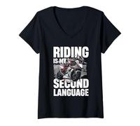 Womens Riding Is My Second Language Motorcyclist Lifestyle V-Neck T-Shirt