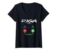 Women's Riga is Calling and I Must Go Latvia Traveling V-Neck T-Shirt