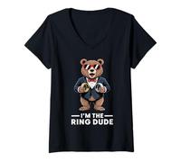 Women's Ring Bearer Ring Security Funny Wedding Party Bear Ring Dude V-Neck T-Shirt