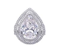 Womens Ring, Her Wedding Band 18K White Gold 3 Prong Water Drop Shaped 9x13mm with 5ct Moissanite Size O 1/2