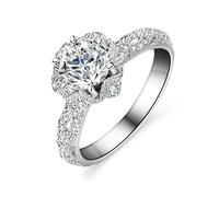Womens Ring Set, Pretty Rings Flower and 6.5mm Round with 1ct Moissanite Silver Platinum 950 Size P 1/2