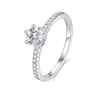 Womens Ring Set, Silver Rings Love Thin Half Eternity with 6 Claws Round Moissanite 0.5ct 18K White Gold Size U 1/2