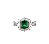 Womens Ring Set, The Wedding Ring Elegant Twisted Design Square 4 Prong Lab Emerald 1.5Ct with Moissanite 18K White Gold Size J 1/2
