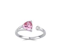 Women's Ring, Women Rings Set Open Design with 0.80ct Triangle Pink Lab Sapphire and Round Moissanite 9K White Gold Size I 1/2