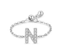 Women'S Rings 925 Engagement Rings for Women Silver Cubic-Zirconia Adjustable Chain Ring with English Letter N Gifts for Ladies Upgrade 3.0