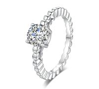 Womens Rings Boho, Love Friendship Ring with 1ct Round Lab Created Diamond Silver 14K White Gold Size T 1/2