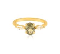 Womens Rings Boho, Yellow Gold Band Rings for Women 14K Gold Delicate with Green Oval Shape Tourmaline Size M 1/2