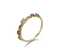 Womens Rings Dainty, Pre Engagement Ring 14K Yellow Gold Four Claws with Colorful Gemstone Size V 1/2