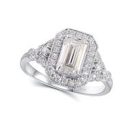 Womens Rings Dainty, Pretty Rings for Women Emerald 14K White Gold with White Moissanite Size Q 1/2