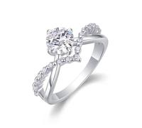Womens Rings Dainty, Ring for Girlfriend Twisted Ring with 4-Prong Round Moissanite 1ct Silver Platinum Size I 1/2