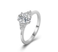 Womens Rings Dainty, Wedding Rings 4 Prongs with 1ct Moissanite 18K White Gold Size S 1/2