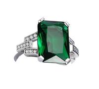 Womens Rings Engagement, Promise Rings for Her Rectangle with 9Ct Green Created Emerald 9K White Gold Size O 1/2