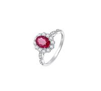 Womens Rings Engagement, Womens Ring Infinity with Flower Oval Shape Ruby 0.9Ct and Diamond 0.35Ct 9K White Gold Size U 1/2