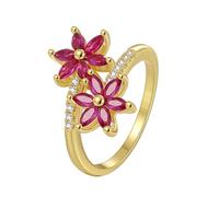 Womens Rings Fashion, The Wedding Ring 9K Yellow Gold Flower with Rose Red Marquise Lab Created Ruby Size S 1/2