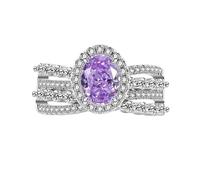 Womens Rings, Ice Flower Cut Oval Empress Ring For Women Engagement Wedding Ring For Her Sapphire Emerald Amethyst Ruby Simulated Diamond Band Cocktail Jewellery Gift With Box