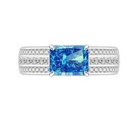 Womens Rings, Ice Flower Cut Rectangle Ring For Women Engagement Wedding Ring For Her Sapphire Emerald Amethyst Ruby Simulated Diamond Band Cocktail Jewellery Gift With Box
