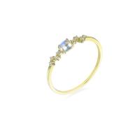 Womens Rings Jewelry, Gothic Wedding Ring Elegant Oval Blue Moonstone with White Topaz Gold 18.1K Yellow Gold Size J 1/2