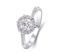 Womens Rings Jewelry, White Gold Engagement Rings for Women 14K with 0.6ct Round Moissanite Size R 1/2