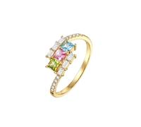 Womens Rings Love, Anillos de Compromiso para Mujer with 0.7Cttw Square Topaz, Tourmaline, Peridot and Diamond 18K Yellow Gold Size I 1/2