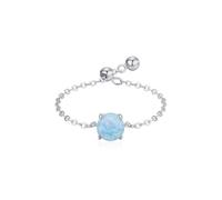 Womens Rings Love, Anillos para Mujer Adjustable Chain Design with Solitaire 0.75ct Round Opal Blue White Gold Platinum Size J 1/2